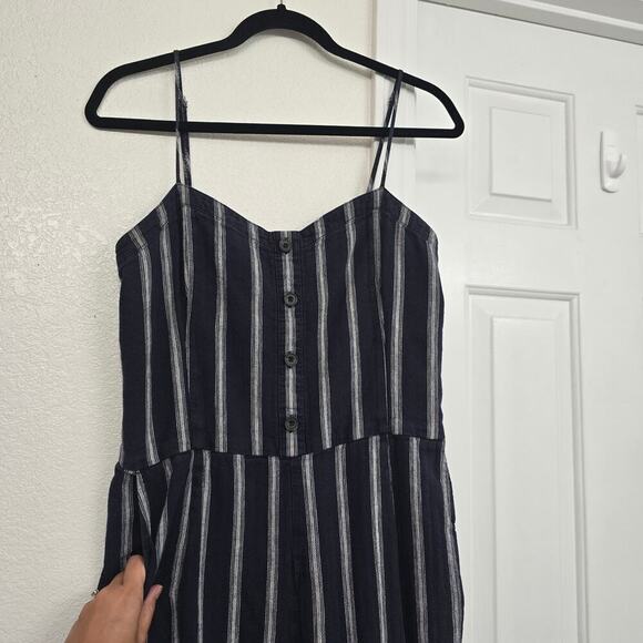 Abercrombie & Fitch Linen Blend Jumpsuit L Navy White Stripe Coastal Wide-leg - Picture 4 of 12